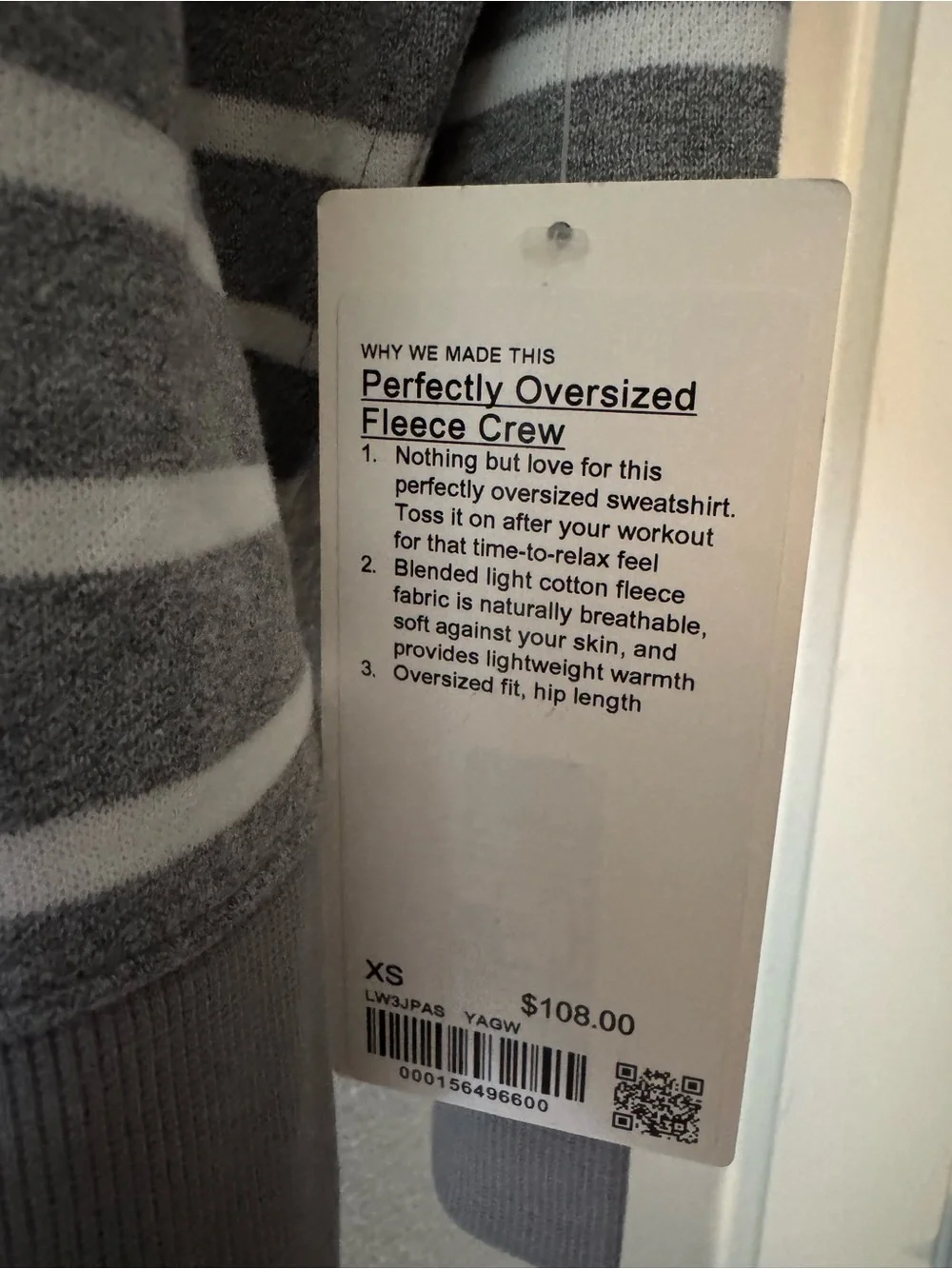 lululemon athletica Gray & Light Gray Striped Oversized Fleece Crew